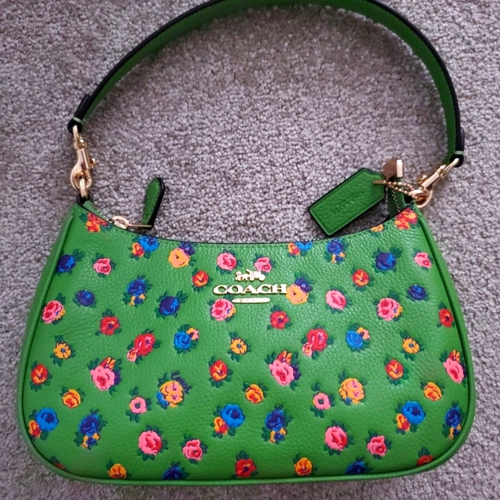 Coach Green Floral Shoulder Bag